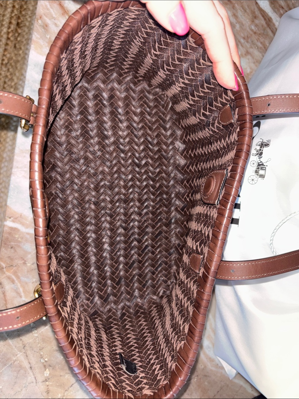 COACH Woven Swing Tote Bag – Maple / Chocolate Brown – Style CBF83 - Picture 7 of 7